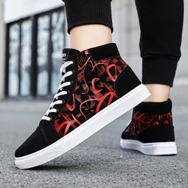 Men's Trendy High Top Skate Shoes, Lace Up Comfy Non Slip Stree Style Sneakers For All Seasons Outdoor Workout Activities