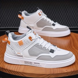 Men's High Top Skate Shoes With Good Grip, Breathable Lace-up Sneakers