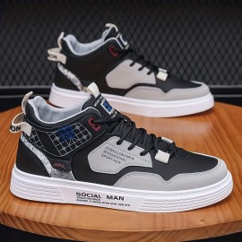 Men's High Top Skate Shoes With Good Grip, Breathable Lace-up Sneakers