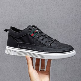 Men's Solid PU Leather Skate Shoes, Lace Up Comfy Non Slip Stree Style Sneakers For All Seasons Outdoor Workout Activities