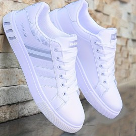 Men's Lace-up Sneakers, Striped Detail Design Skate Shoes With Good Grip, Breathable