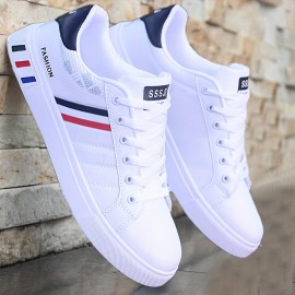 Men's Lace-up Sneakers, Striped Detail Design Skate Shoes With Good Grip, Breathable