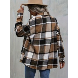 Plaid Pattern Button Front Shirt, Casual Long Sleeve Lapel Shirt, Women's Clothing