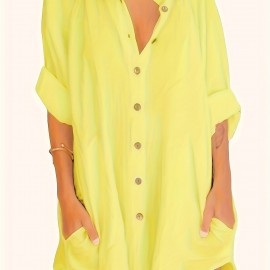 Long Sleeve Shirt Dress, Button Up Casual Dress, Women's Clothing