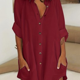 Long Sleeve Shirt Dress, Button Up Casual Dress, Women's Clothing