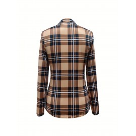 Plaid Print Tie Front Blouse, Casual Long Sleeve Blouse For Spring & Fall, Women's Clothing