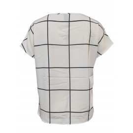 Plaid Notched Neck Blouse, Casual Short Sleeve Blouse For Spring & Summer, Women's Clothing