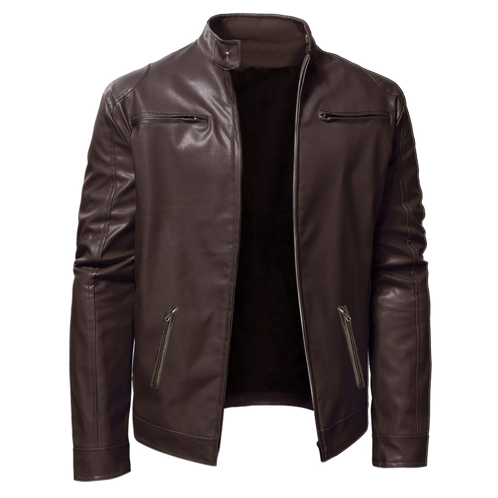 Men's PU Leather Biker Jacket For Fall Winter