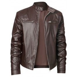 Men's PU Leather Biker Jacket For Fall Winter