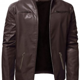 Men's PU Leather Biker Jacket For Fall Winter