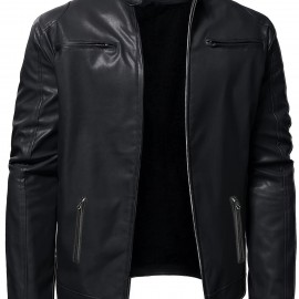 Men's PU Leather Biker Jacket For Fall Winter