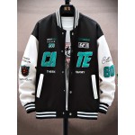 Letter V Print Varsity Jacket, Men's Casual Baseball Jacket Coat Regular Fit College Hipster Windbreaker For Winter Fall