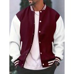 Men's Color Block Bomber Jacket, Casual Baseball Collar Varsity Jacket For Spring Fall