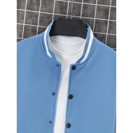 Trendy Varsity Jacket, Men's Casual Color Block Button Up Jacket For Spring Fall School Baseball