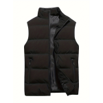 Warm Winter Vest, Men's Casual Zipper Pockets Stand Collar Zip Up Cotton Padded Vest For Fall Winter