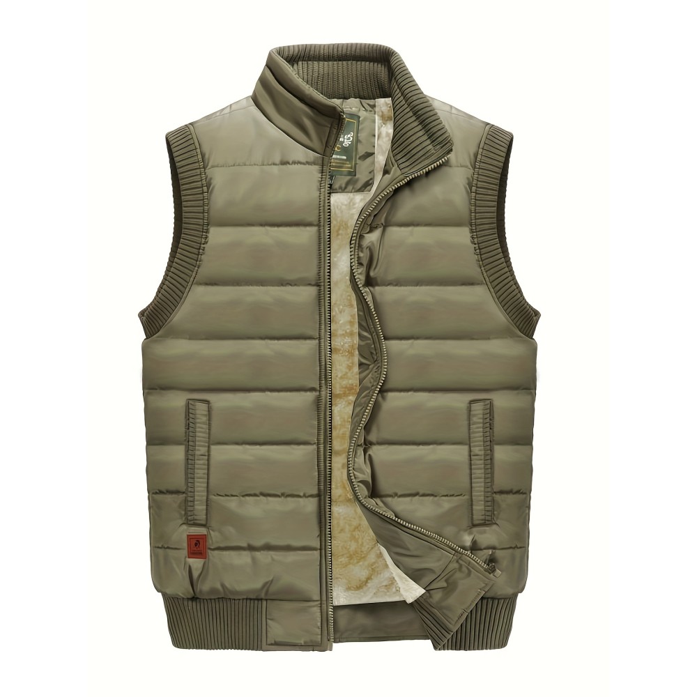 Men's Warm Fleece Stand Collar Vest For Fall Winter