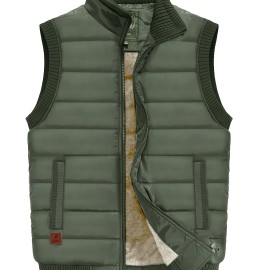 Men's Warm Fleece Stand Collar Vest For Fall Winter