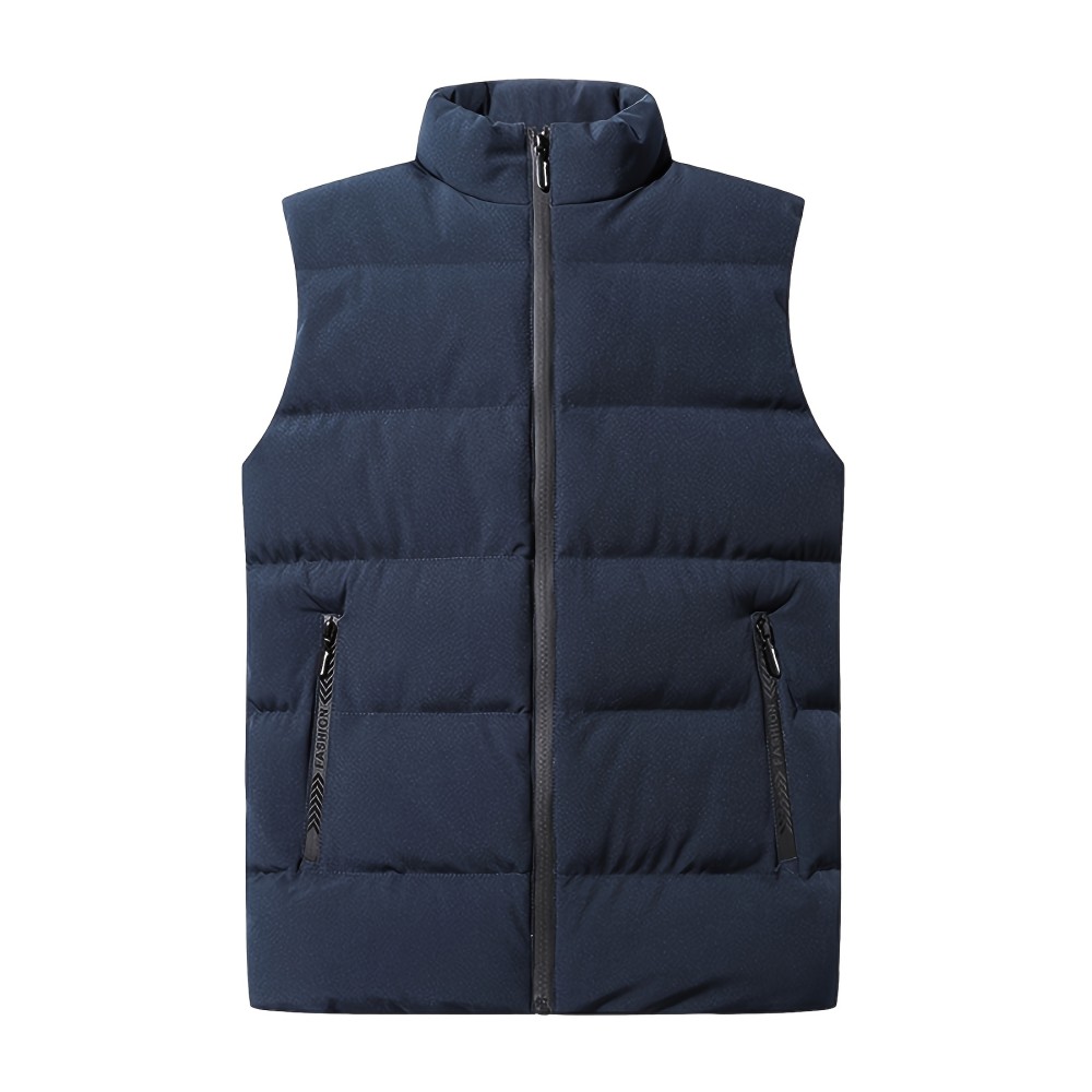 Warm Winter Vest, Men's Casual Zipper Pockets Stand Collar Zip Up Vest For Fall Winter