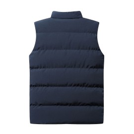 Warm Winter Vest, Men's Casual Zipper Pockets Stand Collar Zip Up Vest For Fall Winter