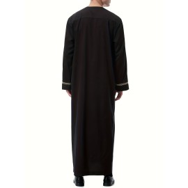 Men's Saudi Arabic Thobe Jubba Dishdasha Long Sleeve Robe, Islamic Dress, Ramadan Muslim Dress Middle East Islamic Clothing