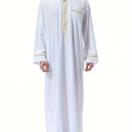 Men's Saudi Arabic Thobe Jubba Dishdasha Long Sleeve Robe, Islamic Dress, Ramadan Muslim Dress Middle East Islamic Clothing