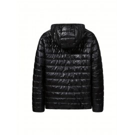 Men's All Match Warm Padded Jacket For Fall Winter, Hooded Winter Coat