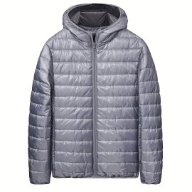 Men's All Match Warm Padded Jacket For Fall Winter, Hooded Winter Coat