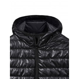 Men's All Match Warm Padded Jacket For Fall Winter, Hooded Winter Coat