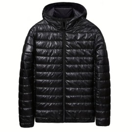 Men's All Match Warm Padded Jacket For Fall Winter, Hooded Winter Coat