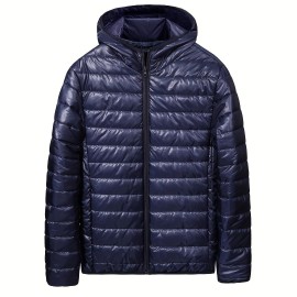 Men's All Match Warm Padded Jacket For Fall Winter, Hooded Winter Coat