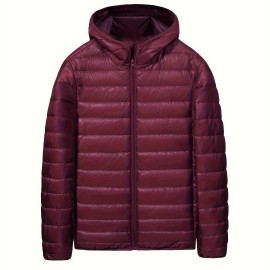 Men's All Match Warm Padded Jacket For Fall Winter, Hooded Winter Coat