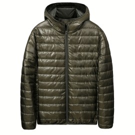 Men's All Match Warm Padded Jacket For Fall Winter, Hooded Winter Coat