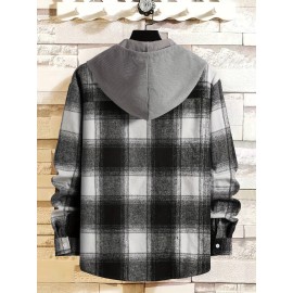 Plaid Shirt Coat For Men Long Sleeve Casual Regular Fit Button Up Hooded Shirts Jacket