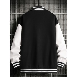 Men's Stand Collar Casual Loose Sports Jacket Color Block \