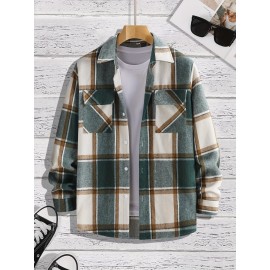 Men's Shirt Top Turn-Down Collar Long Sleeve Closure Classic Plaid Male Casual Shirt For Daily