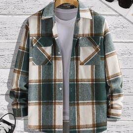 Men's Shirt Top Turn-Down Collar Long Sleeve Closure Classic Plaid Male Casual Shirt For Daily