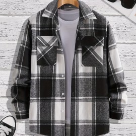 Men's Shirt Top Turn-Down Collar Long Sleeve Closure Classic Plaid Male Casual Shirt For Daily