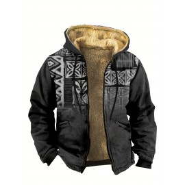 Vintage Style Warm Fleece Coat, Men's Casual Hooded Warm Thick Jacket For Fall Winter