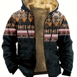 Vintage Style Warm Fleece Coat, Men's Casual Hooded Warm Thick Jacket For Fall Winter