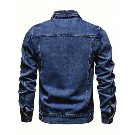 Men's Retro Denim Jacket, Casual Street Style Multi Pocket Denim Jacket