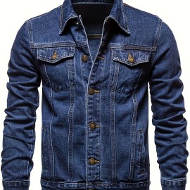 Men's Retro Denim Jacket, Casual Street Style Multi Pocket Denim Jacket