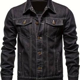 Men's Retro Denim Jacket, Casual Street Style Multi Pocket Denim Jacket