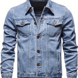 Men's Retro Denim Jacket, Casual Street Style Multi Pocket Denim Jacket