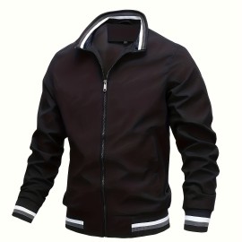 Men's Casual Bomber Jacket, Trendy Windbreaker Jacket For Spring Fall