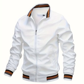 Men's Casual Bomber Jacket, Trendy Windbreaker Jacket For Spring Fall