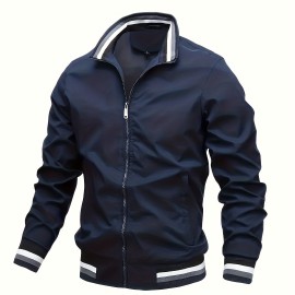 Men's Casual Bomber Jacket, Trendy Windbreaker Jacket For Spring Fall