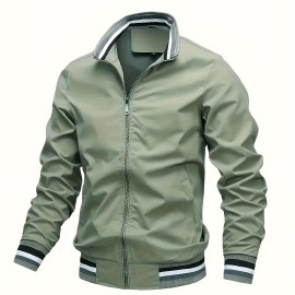 Men's Casual Bomber Jacket, Trendy Windbreaker Jacket For Spring Fall