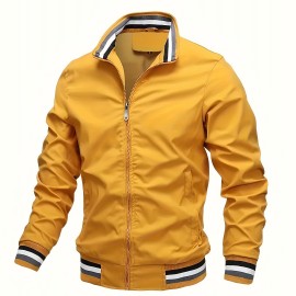 Men's Casual Bomber Jacket, Trendy Windbreaker Jacket For Spring Fall