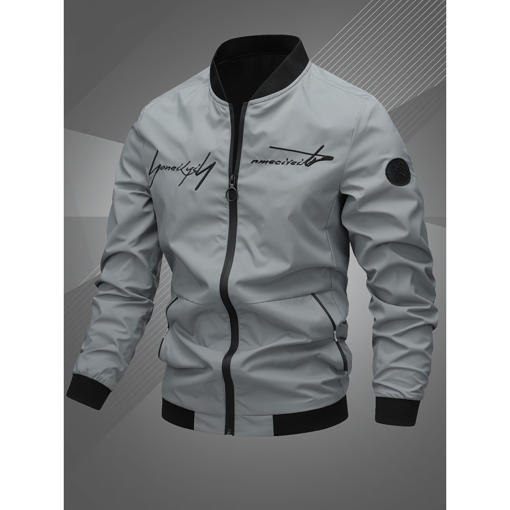 Men's Letter Embroidered Casual Bomber Jacket Gifts Best Sellers