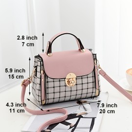 Plaid Pattern Handbag, Women's Buckle Decor Flap Purse, Fashion PU Leather Crossbody Bag